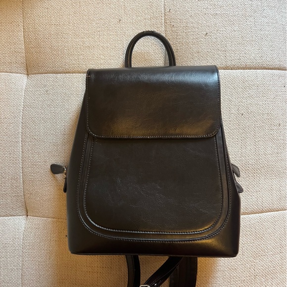 Cute Vintage Vegan Black Leather backpack Y2K - Picture 1 of 8